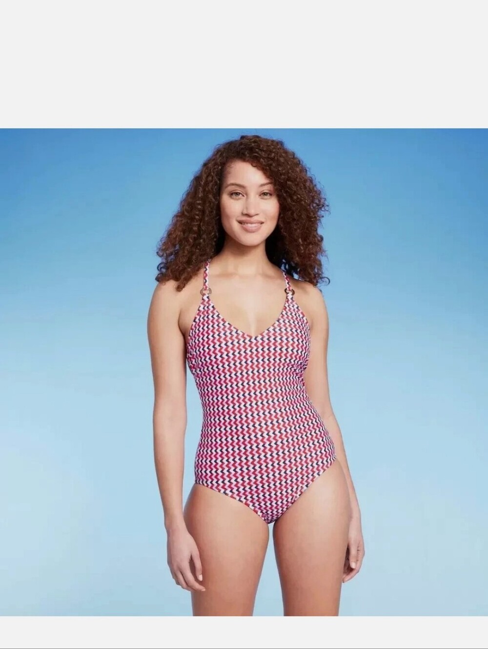 Kona Sol Pink Geo-Print V-Neck One-Piece Swimsuit